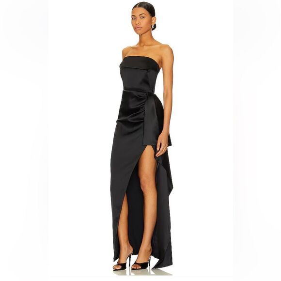 NICHOLAS Erelyn Strapless Gown Black satin maxi dress Revolve $585 Sz 0 - Picture 4 of 11